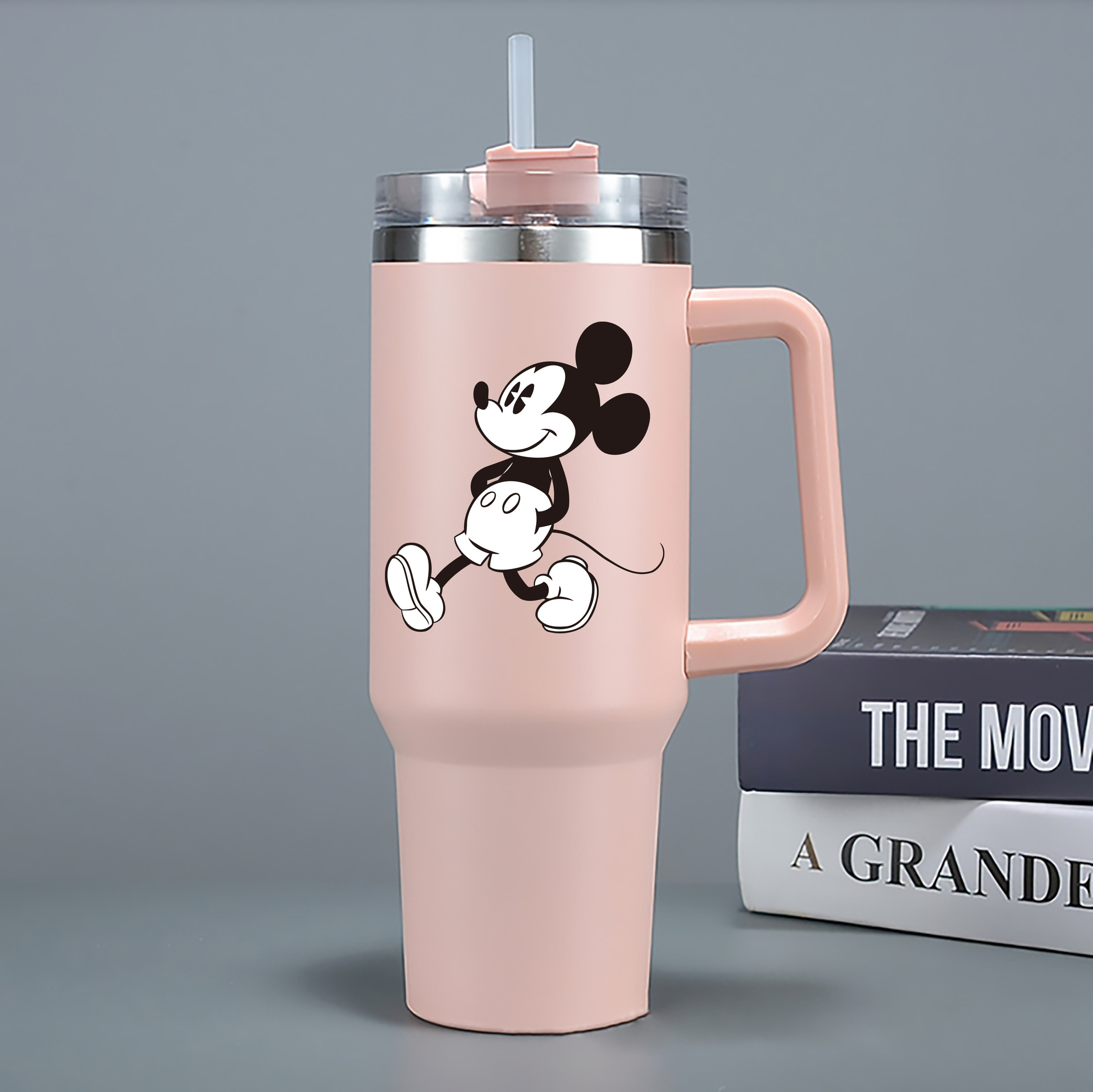 （画像用） ミッキーマウス Mickey Mouse 1200mL車用タンブラー - クリスタルステッカー（プラスチックストロー付き）